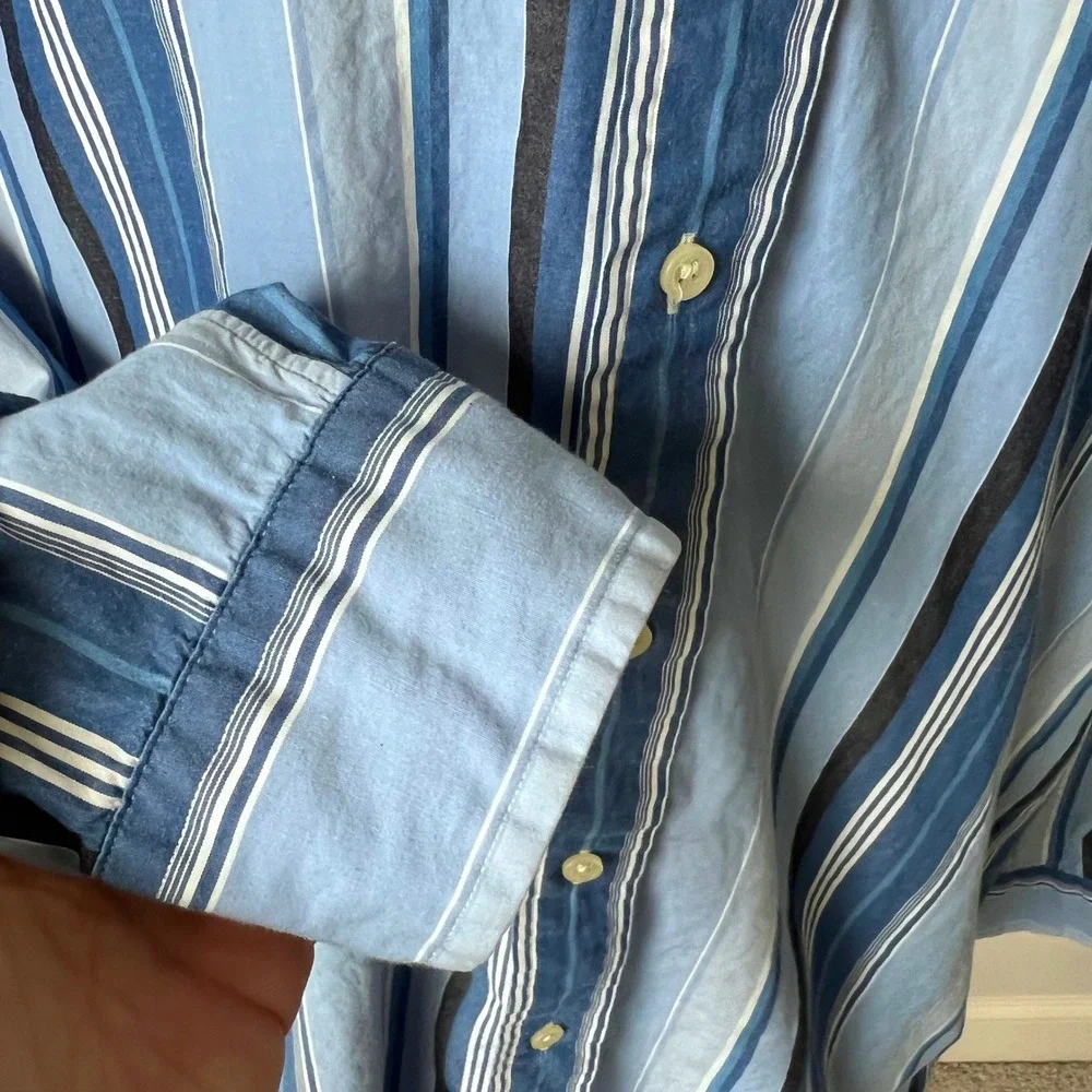 Vintage Polo Ralph Lauren Y2K Mens XL Classic Fit Blue Striped Button Down Shirt